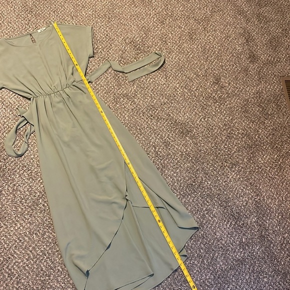 First Love Wrap Dress M Sage Green Maxi Belted Wedding Guest Modest Bridesmaid - Picture 14 of 14